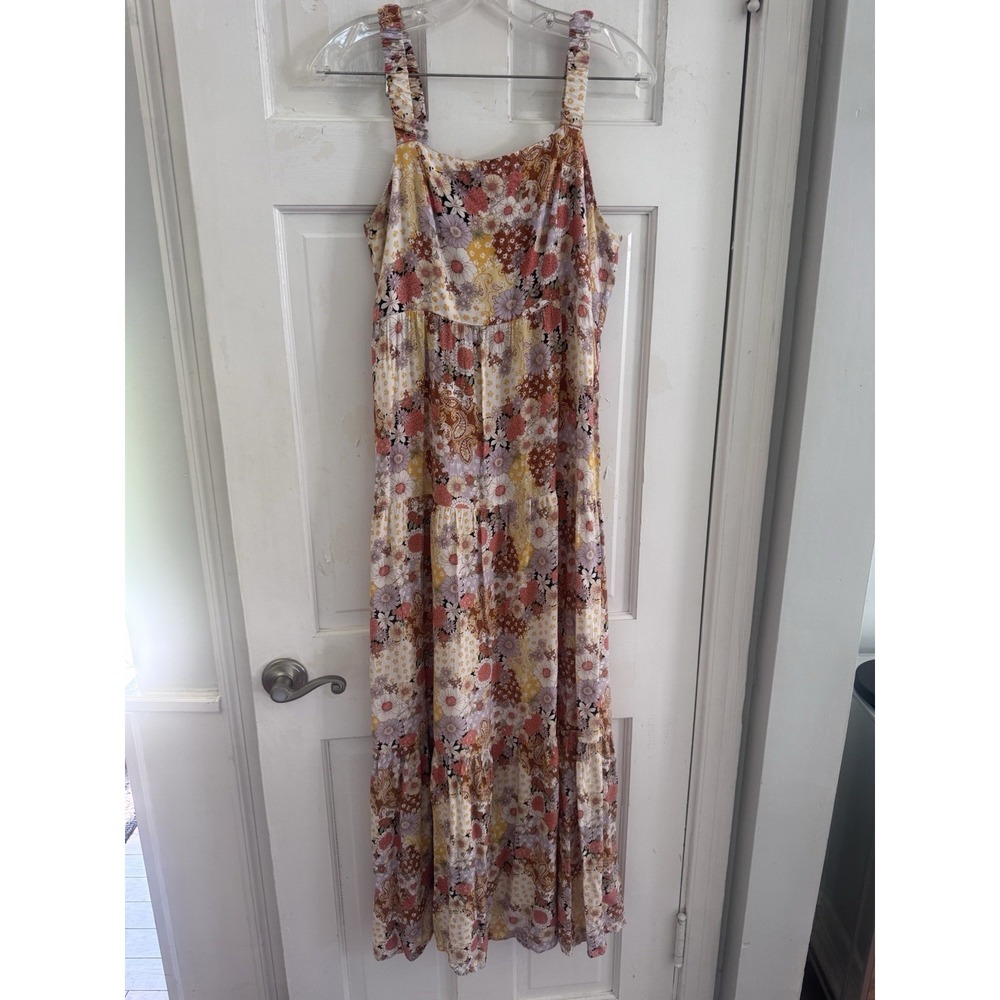 SO Goods For Life Floral Paisley Tiered Maxi Dress Size L Boho Cottagecore - Picture 8 of 11